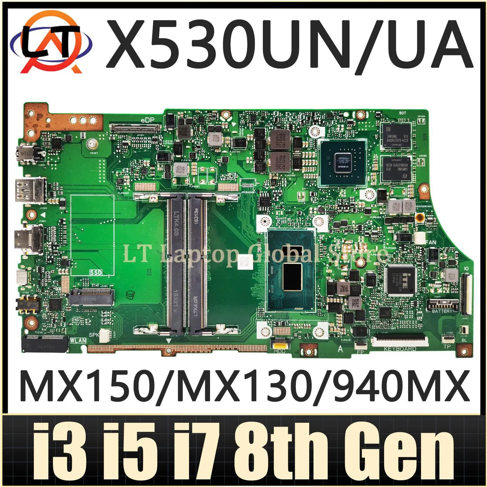 

X530UN MAINboard For ASUS X530UA X530UF A530U F530U V530U K530U R530U S530U X530UNO Laptop Motherboard I3 I5 I7 8th Gen CPU V2G