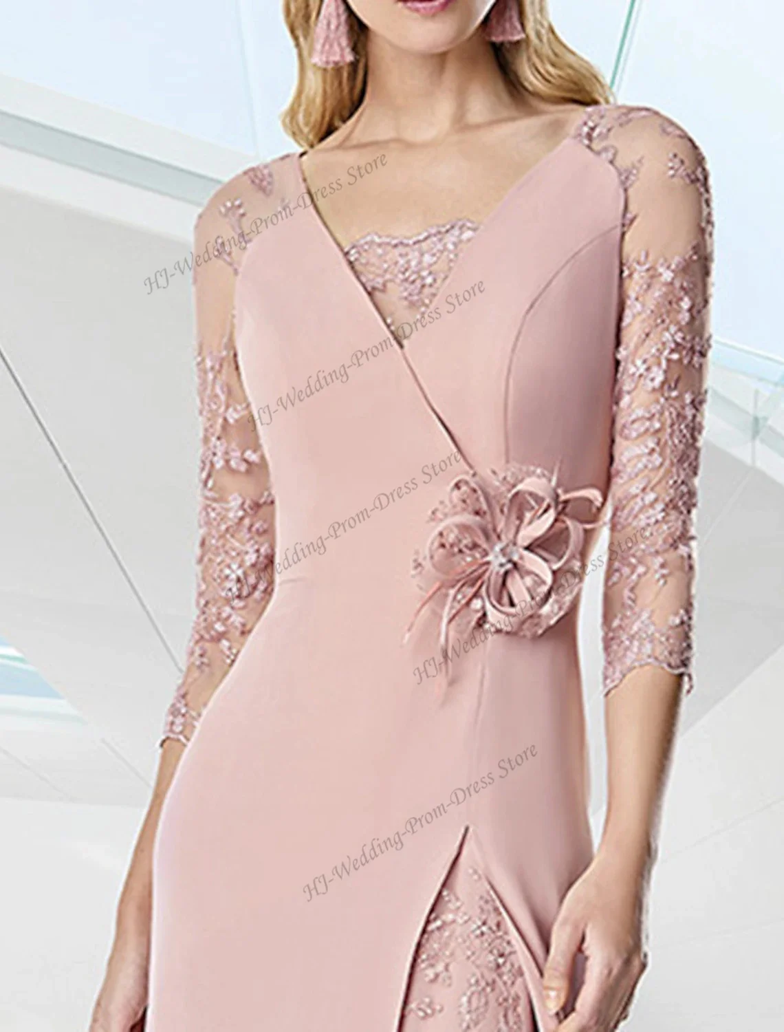 Fashion Long Sleeve O-Neck Chiffon Appliques New In Mother of the Bride Dress Wedding Guest Formal Occasion