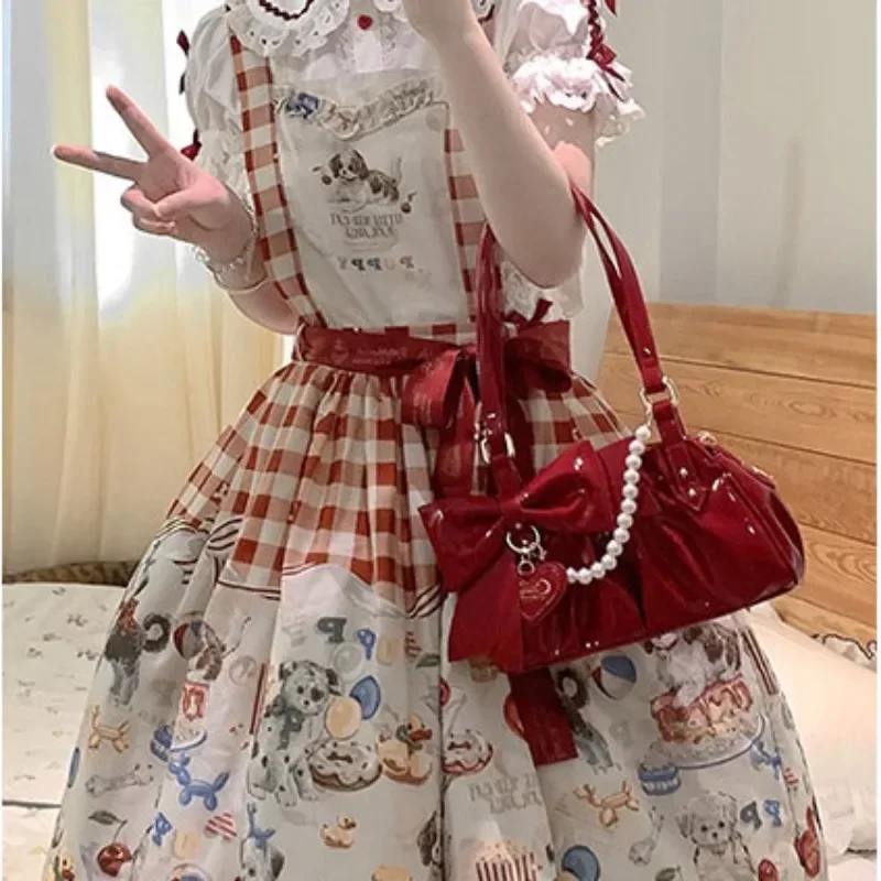 Candy Color Lolita Bag Elegant Bow Winter PU Shoulder Bags Sweet Pearl Crossbody Bag Girls JK Uniform Hand Bag Bolso Сумка