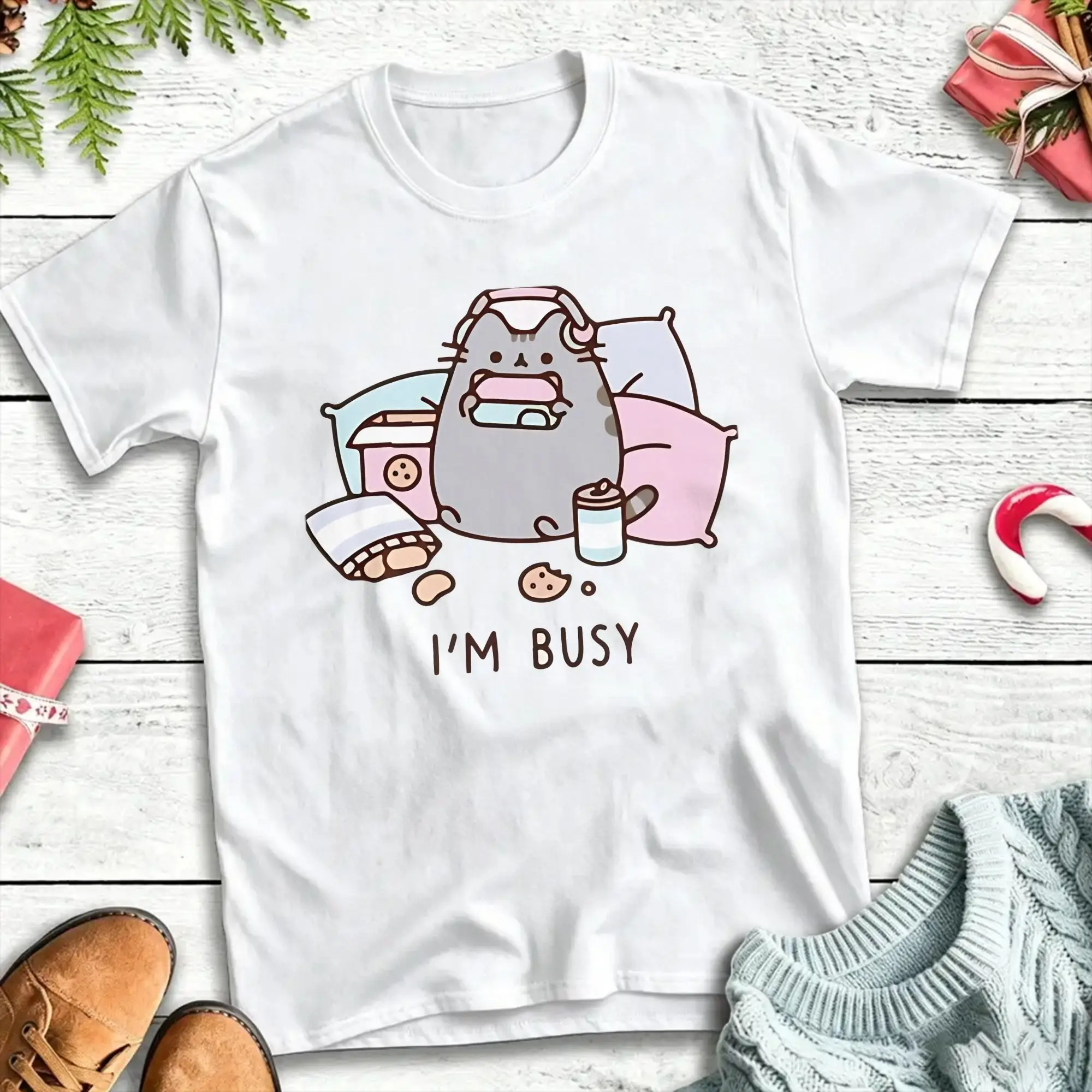 Футболка P-pusheen, пляжная футболка в стиле хип-хоп, 100% хлопок, с круглым вырезом, больших размеров, повседневная футболка с короткими рукавами в стиле Y2K