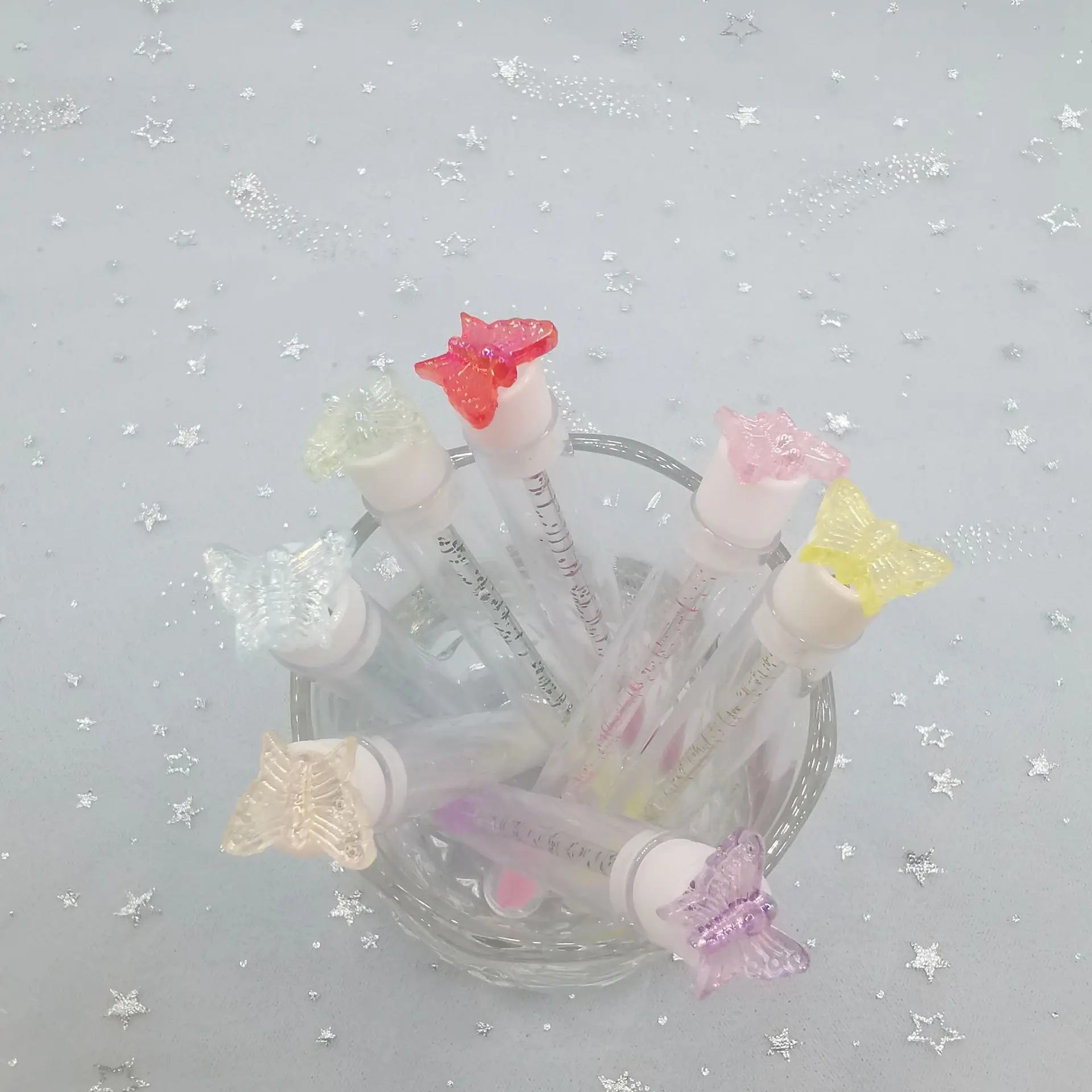 فرش ماسكارا على شكل فراشة محمولة للاستعمال مرة واحدة، أداة تمديد رموش مقاومة للغبار مع عصا فرشاة رموش كريستالية مع أنبوب #2