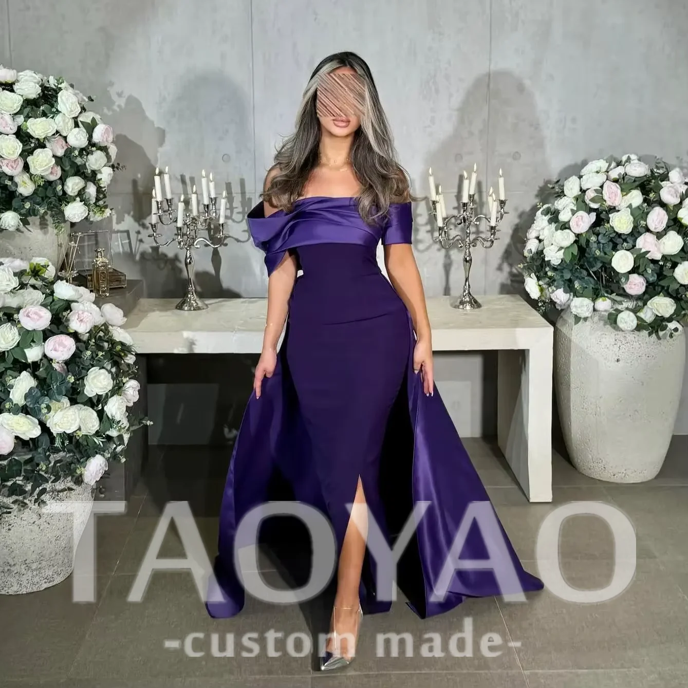

Customized Elegant Purple Mermaid Prom Gown Women Satin Party Evening Dress Floor Length Pleated Robe de soirée Party Prom Gown