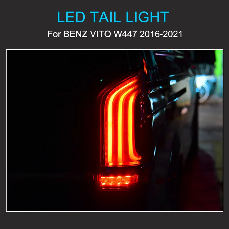 1 Pair LED Tail Light Assembly for Benz Vito W447 2016-2011 Taillight Plug and Play with LED Dynamic Turning Rear Tail lights