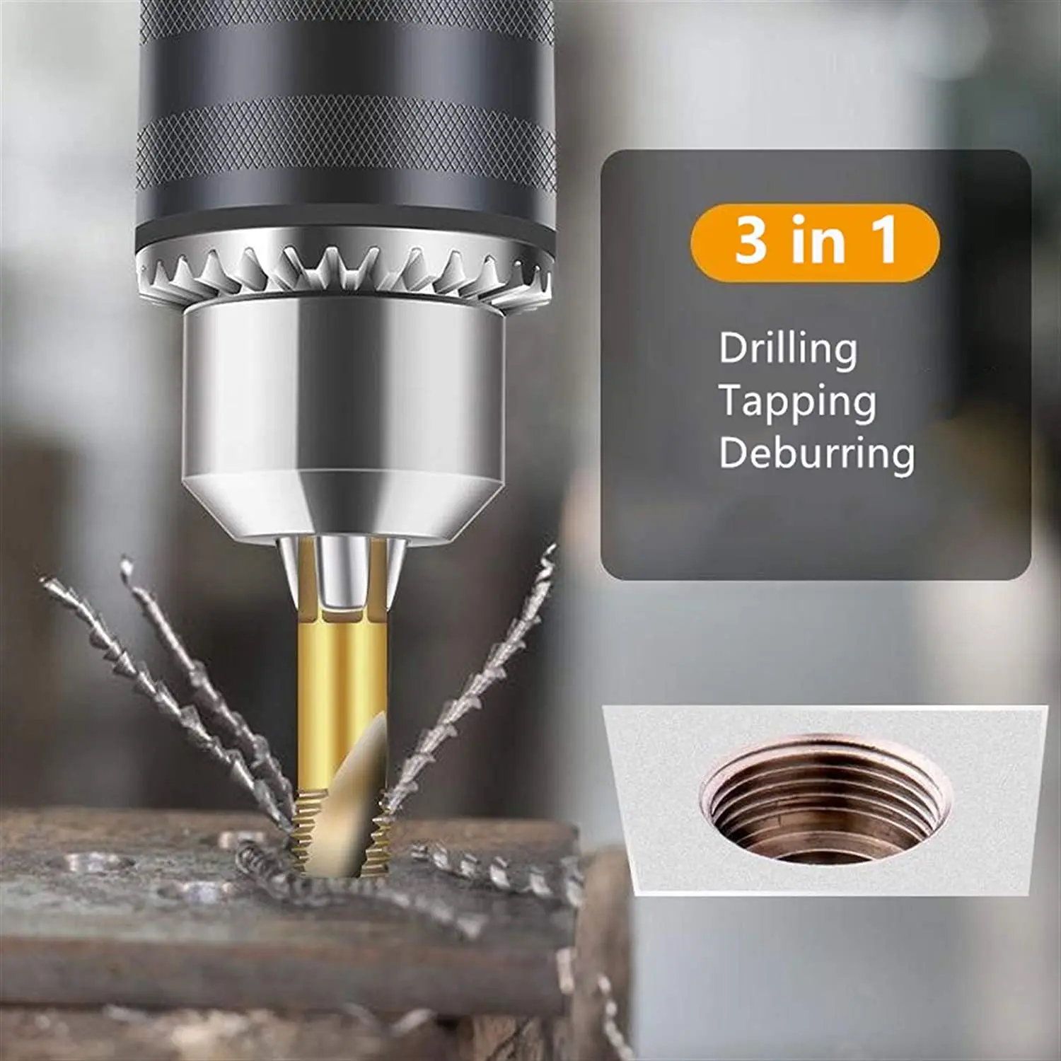 6Pcs Hex Shank Titanium Plated HSS Screw Thread Metric Tap Drill Bits Screw Machine Compound tap M3 M4 M5 M6 M8 M10 Hand Tools