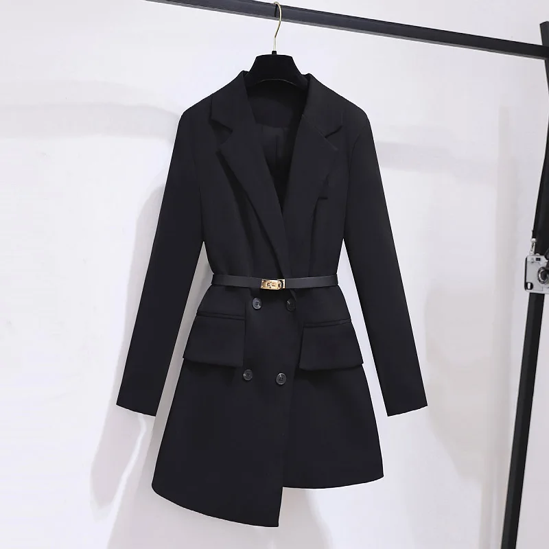 Women Black Irregular Fashion High-end Suits New Belt Anti-Wrinkle Chic Business Casual Blazer Female Jackets Coat Tunics