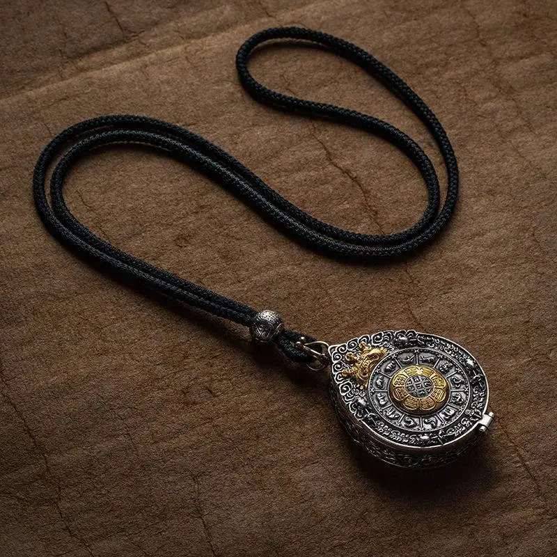 Retro Stock Ethnic Style Nine Palace Bagua Gawu Box Necklace Men's Thai Silver Personality Temperament Domineering Lucky Pendant 2