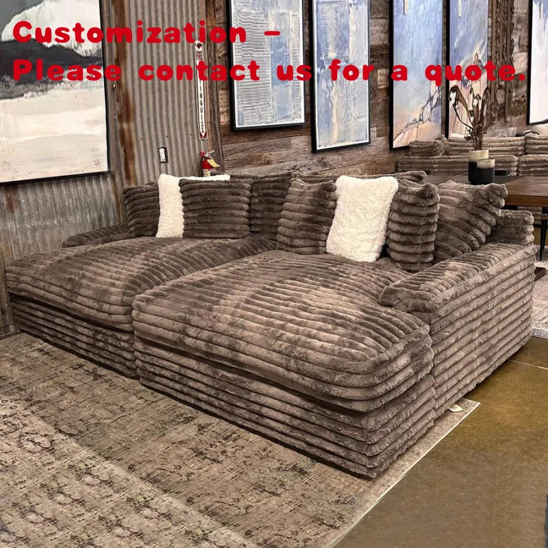 

custom.ATUNUS American Thick Striped Corduroy Plush Sectional Sofa Couch Set Compression Fabric Living Room Sofa