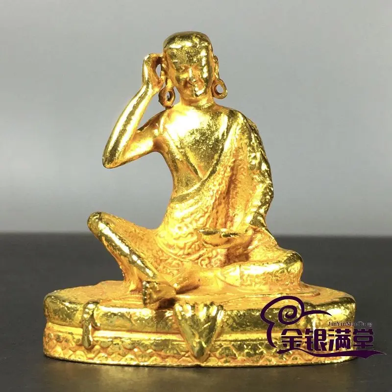 Gilt Tibetan Yogi Master Milarepa Mini Buddha Ornament Decoration Tea Pet Figurines Desk Decor Accessories