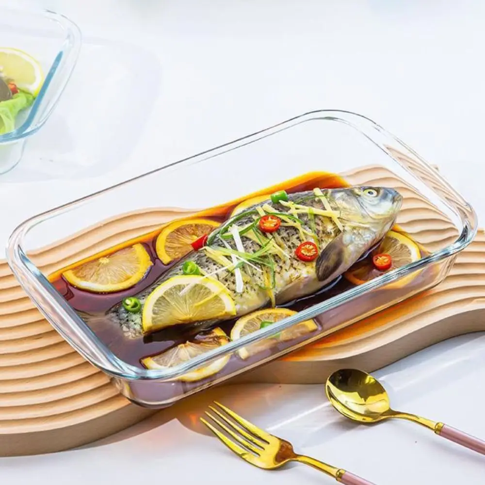

Bakeware Rectangular Glass Baking Dish Thickened with Lid Baking Pans High Temperature Resistant Lasagna Baking Tray Cooking