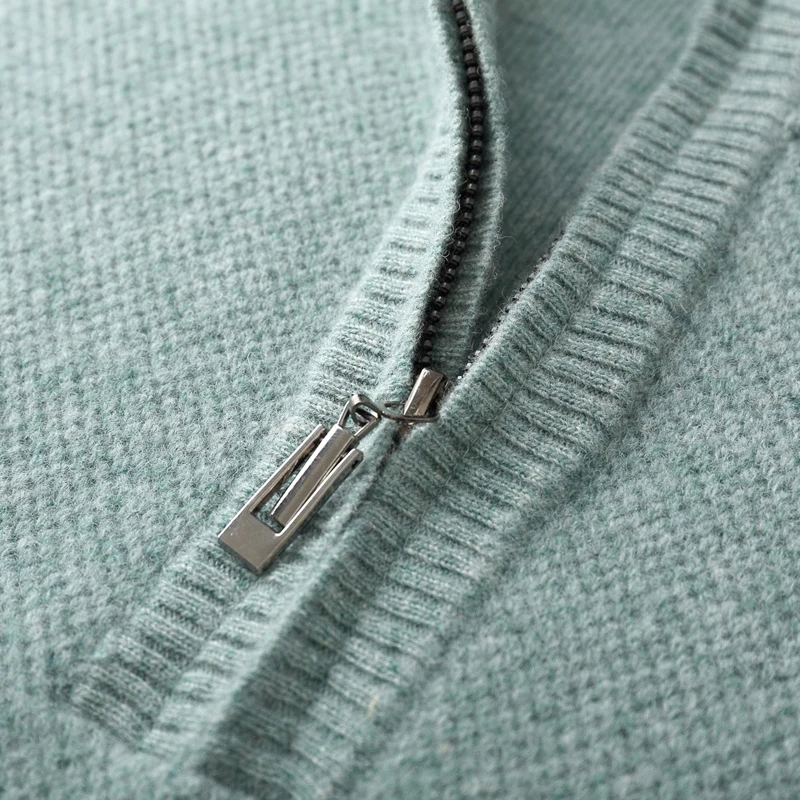 2024 Classic Casual Men's Cashmere Half High Collar Cardigan Long Sleeve Zipper Knitted Pattern High Quality Soft Warm Sweater