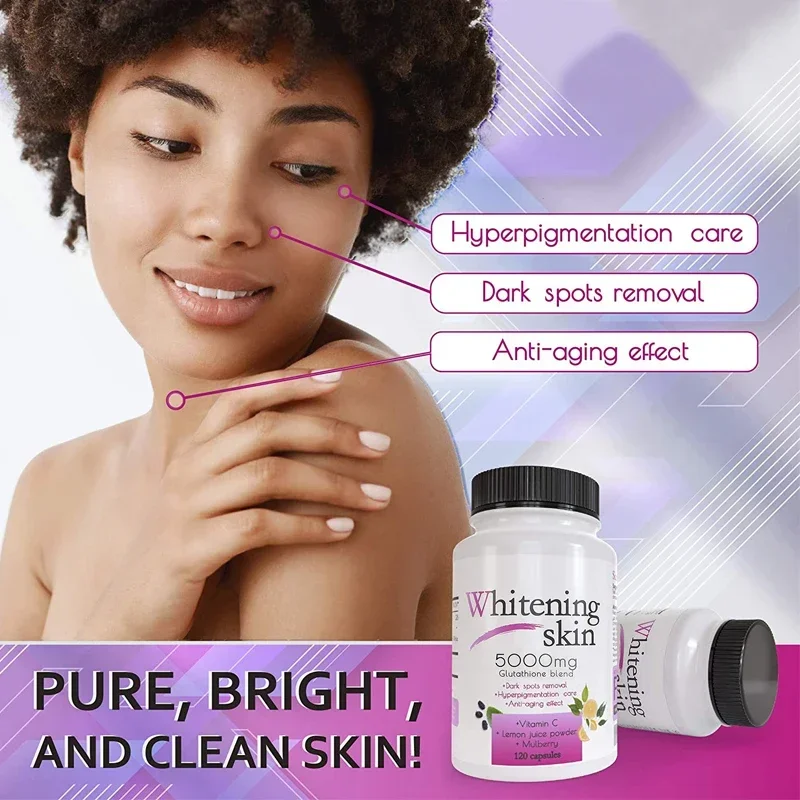 1 bottle 5000mg Glutathione Whitening Capsules effectively counteract skin antioxidant anticellular aging brighten skin