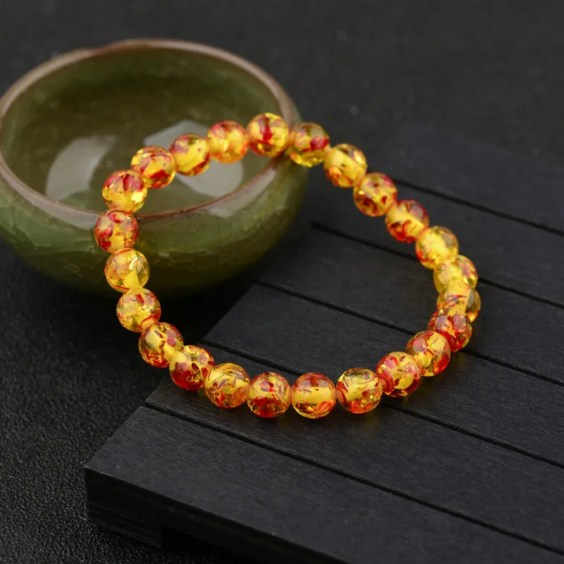 8mm Yellow Amber Beads Bracelet Natural Stone Bracelet for Men Women Citrines Jades Strand Beads Bangles Meditation Jewelry Gift