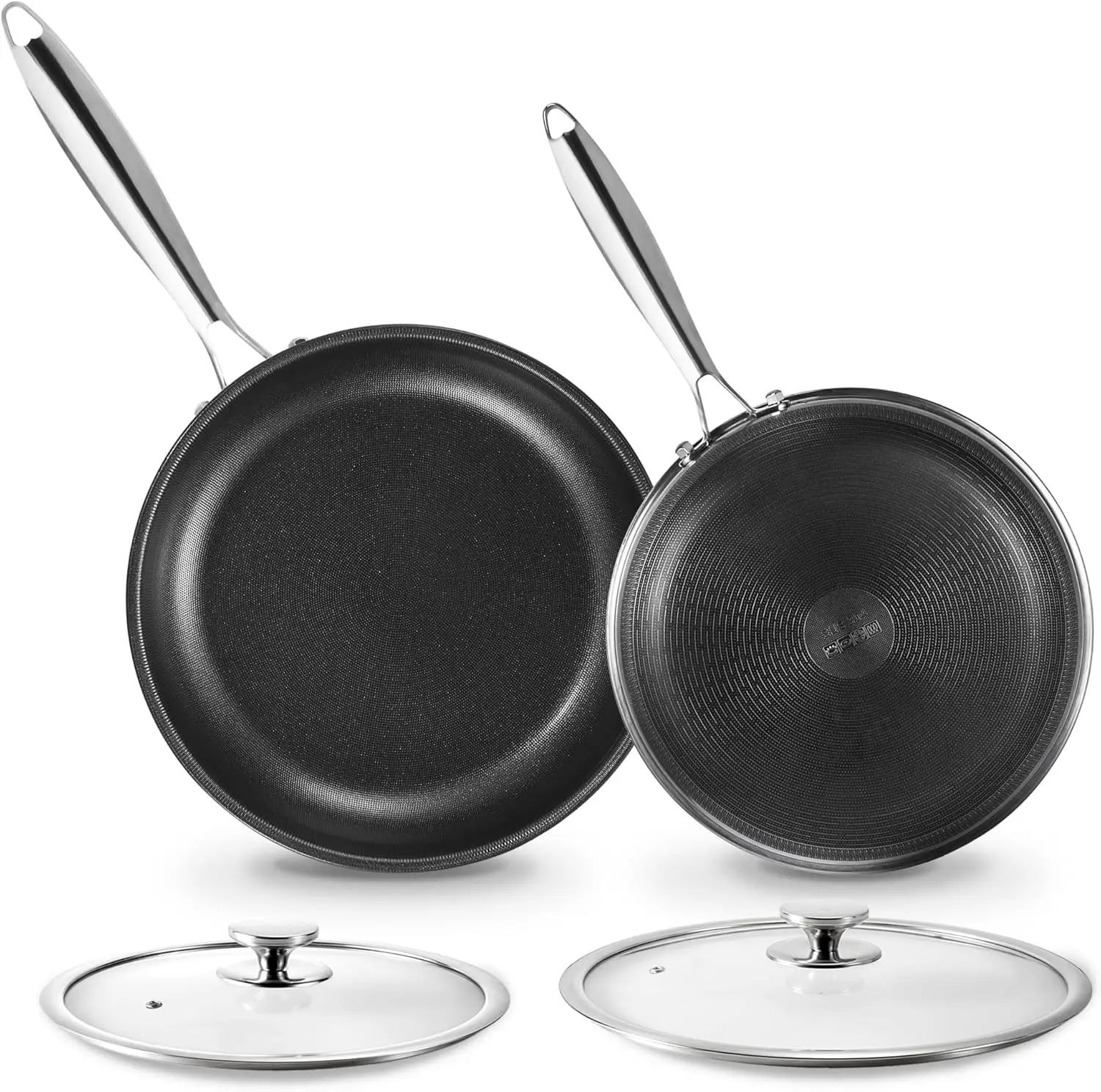 

Набор сковородок из титана и керамики с антипригарным покрытием и крышкой, трехслойная сковорода из нержавеющей стали, нетоксичная формула, можно мыть в посудомоечной машине