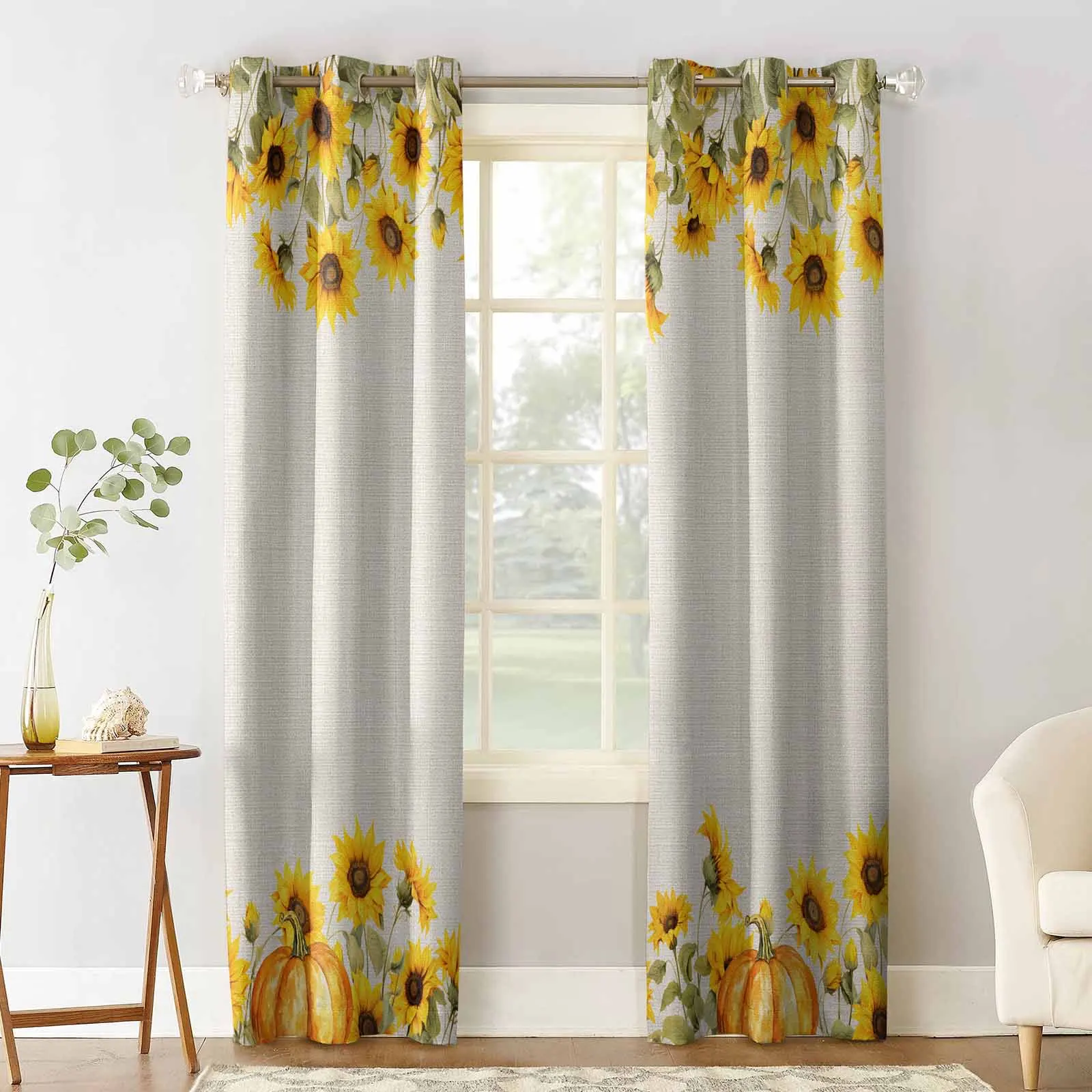 Autumn Sunflower Pumpkin Curtains for Living Room Bedroom Decorative Window Treatment Drapes Kitchen Curtains