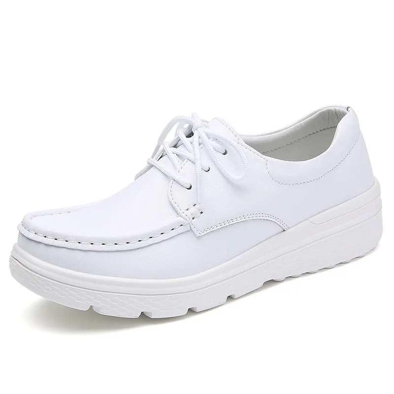 

Womens Walking Shoes Loafers Wedges Slip-on Shake Shoes Thick Bottom Comfortable Nurse Work Shoes White