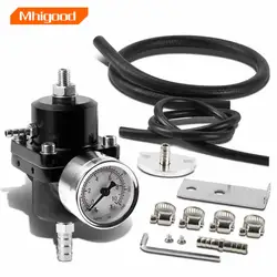 Aluminum Universal Adjustable Fuel Pressure Regulator + Gauge+ Fitting Kit Black