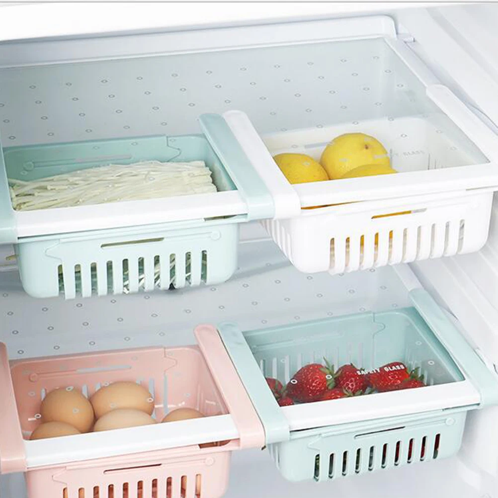 

2pcs Retractable Storage Box Refrigerator Drawer Container For Vegetables Fruits Organizer Non-Perforating Kitchen Rack Plastic