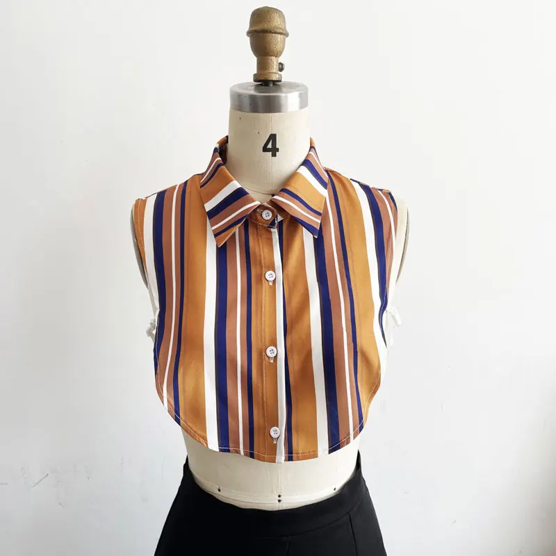 Blusa clásica versátil a cuadros con cuello falso para mujer, medias camisas con cuello Dickey desmontable, Top con cuello falso para chicas