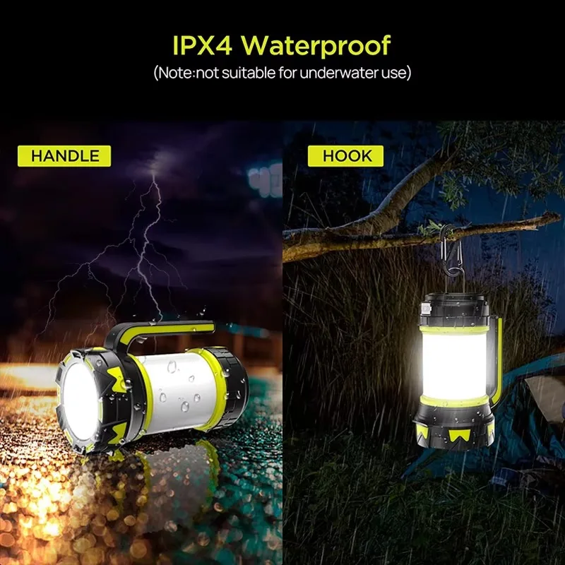 Lanterna poderosa portátil usb recarregável luz de acampamento led regulável holofote luz de trabalho à prova dwaterproof água luz de emergência