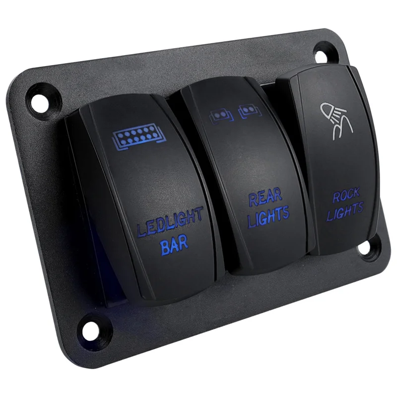 AMEXIAOXU  Car Boat 5 Pin 3 Gang Switch Toggle Panel 12V/24V Blue Light For RV Yacht Ship
