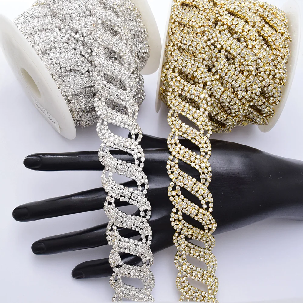 

1/5 Yard Two Colors Oval Design Sparkling Crystal Chain For Sewing On Clothing Dresses Bags Shoes Diy Accessories