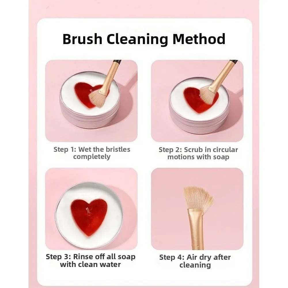 Deep Clean Makeup Brush Cleaner Soap with Silicone Mat Heart Shape Cosmetic Sponge Cleaner Quick-Dry Reusable Beauty Tool Washer