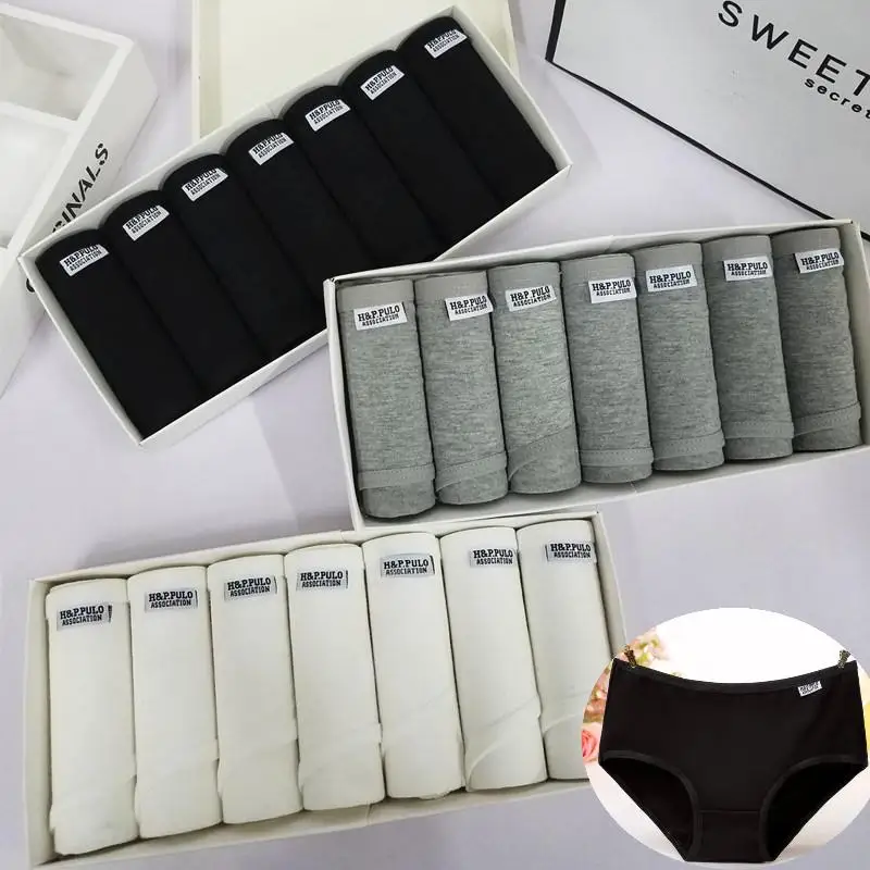 

7 шт./лот, хлопковые женские трусики, нижнее белье для девочек, сексуальное женское белье, дышащие мягкие трусы, простые однотонные трусы, женские трусики