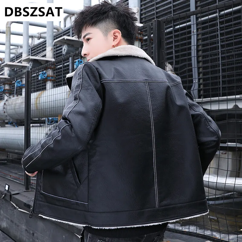 سترة جلدية عصرية دافئة للرجال سترة جلدية مخملية جديدة غير رسمية للخريف والشتاء سترات جديدة للرجال على الموضة وسيم للرجال