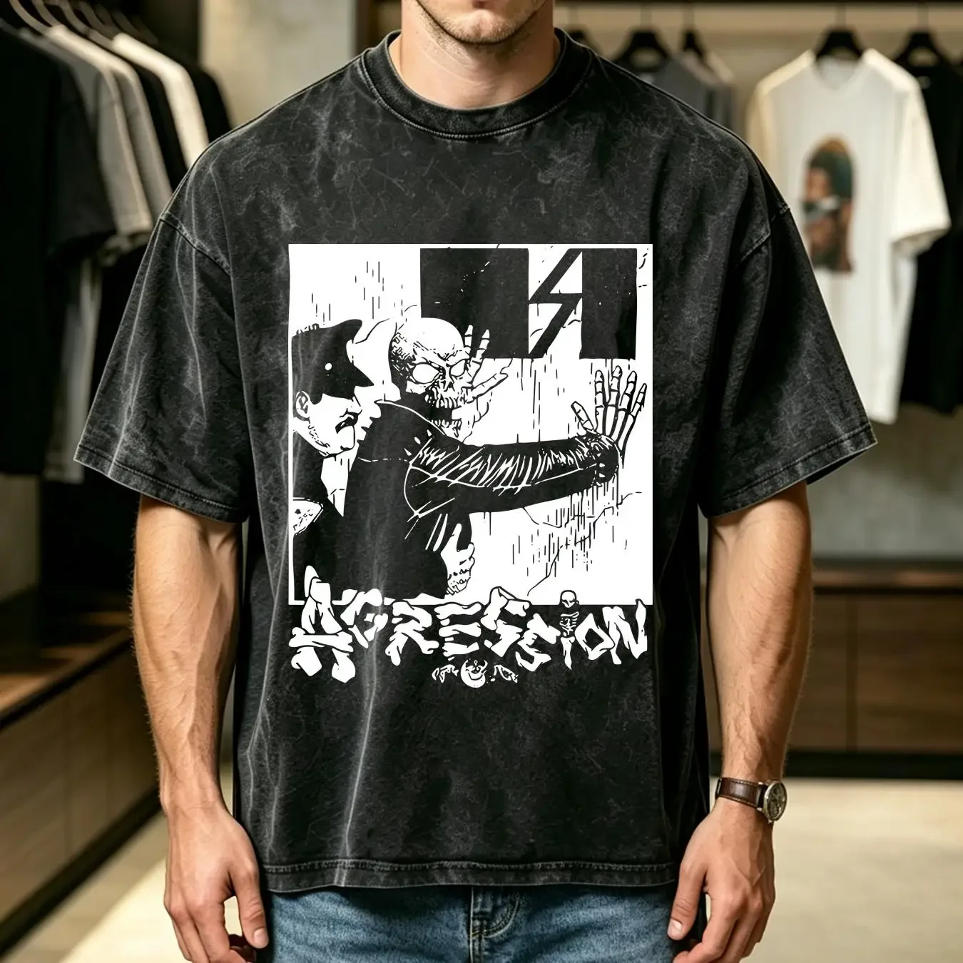 washed T Shirt Agression Band remake hardcore punk gift for fan long or short sleeves vintage Washed Slightly Unisex Stretched