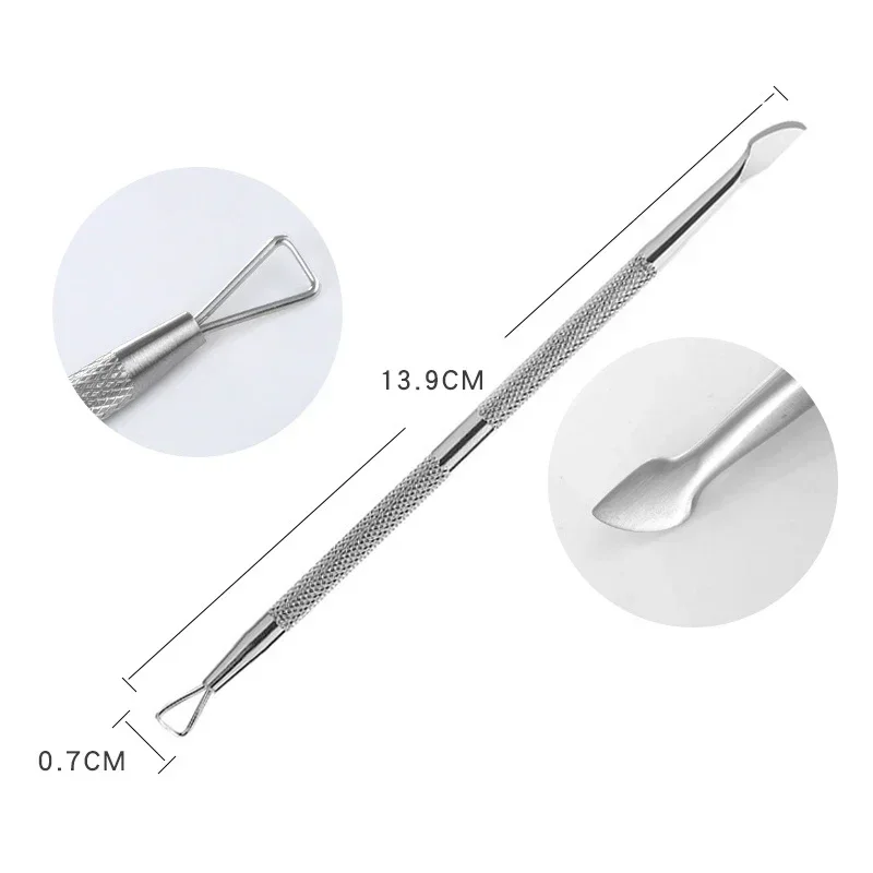 1Pcs Double-ended Stainless Steel Cuticle Pusher Dead Skin Push Remover Pedicure Manicure Nail Art Cleaner Care Tool