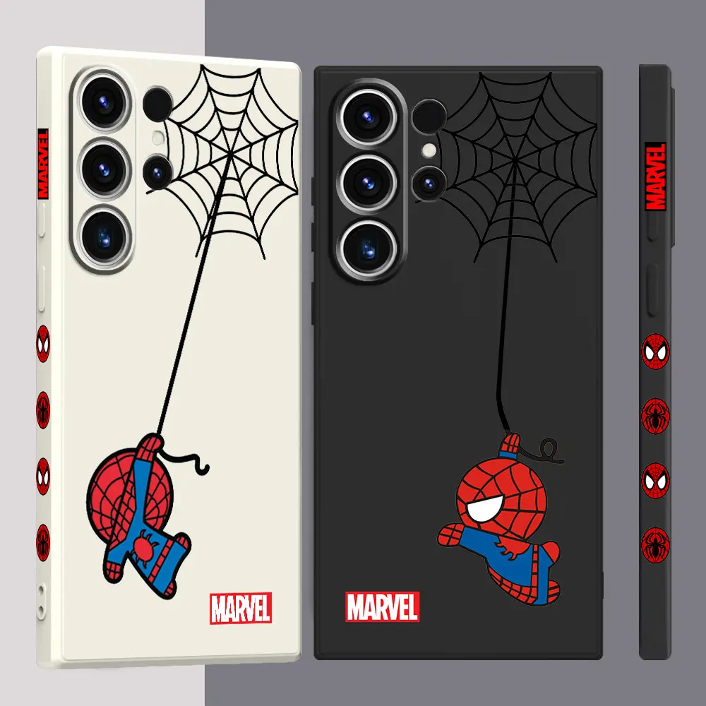 Cute Marvel Spiderman Case for Samsung Galaxy S20 FE S22 S23 Ultra 5G S21 Plus S24 Ultra Silicone Square Liquid Cover TPU Funda 