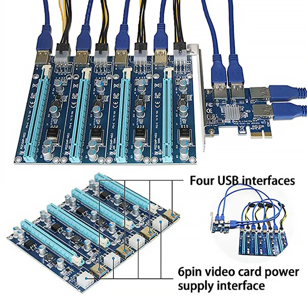 Pci-E Extender Pcie to 4 Ports USB 3.0 Riser Extension Computer Accessory Multiple Capacitors Stable Power Pci Express Adapter