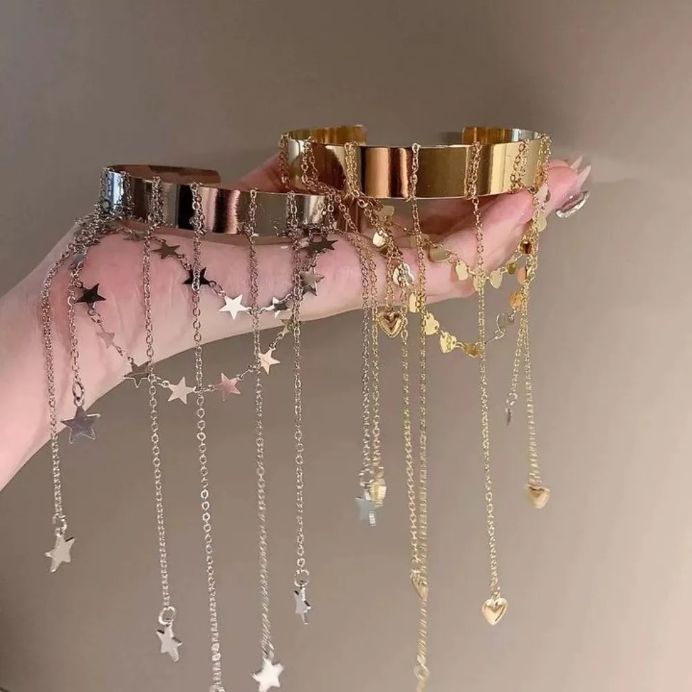 스윗 스타 암밴드 팔찌 조절 가능한 암렛 프린지 팔 커프 팔찌 바디 체인 합금 오픈 상완 팔찌