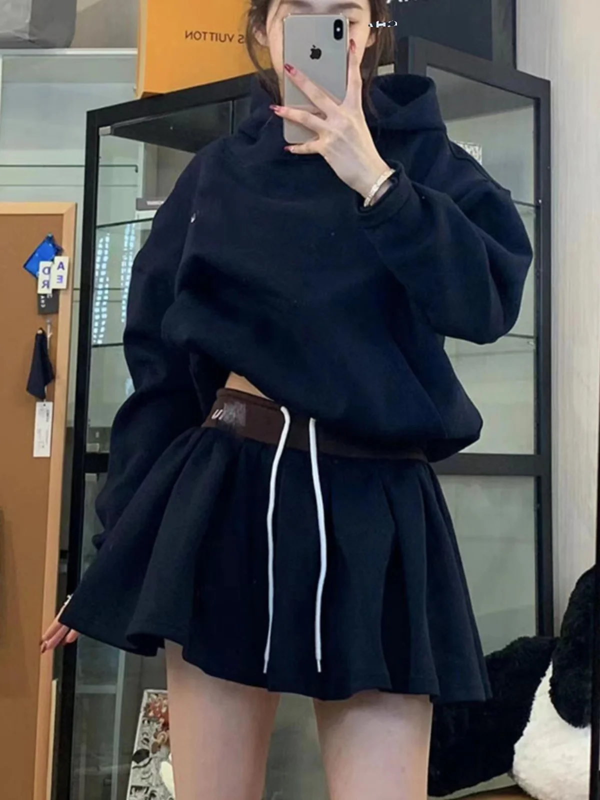 Early Autumn Korean Sle Casual Spor Hoodie And  Skirt Two-Piece Set for Women Long Sve Student Faion Ensemble