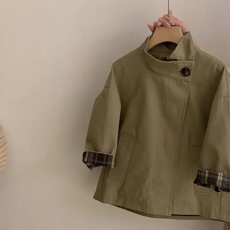 Kids Girls Cotton Teens Spring Autumn Windbreaker Coats Khaki Princess Oversize Coat Medium Long Outerwear Trench Clothes 4-15Y