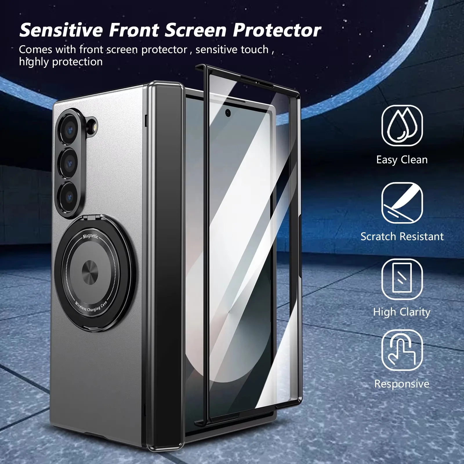 

Magnetic Ring Holder Hinge Protection Magsafe Phone Case For Samsung Galaxy Z Fold 7 6 5 4 3 Outer Screen Glass Shockproof Cover