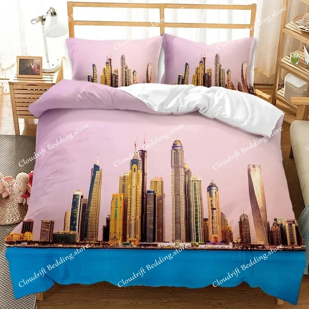 3D City Duvet Cover Set Empire State Skyscrapers of Midtown Manhattan New York Aerial View At Dusk 3pcs Polyester Bedding Set