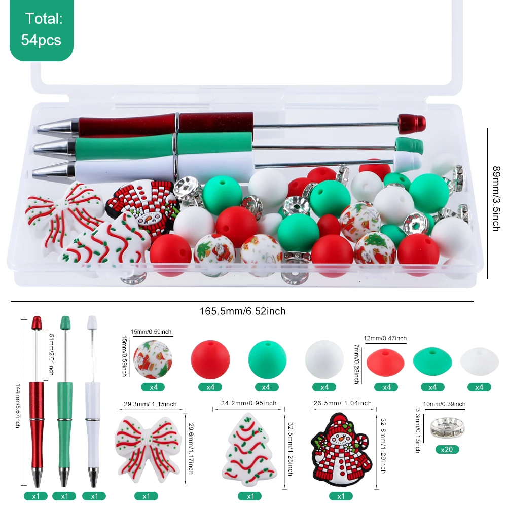 54 قطعة/الوحدة محاصر القلم/سيليكون حبة مستديرة/التركيز الخرز مزيج مجموعة للمجوهرات Keychain بها بنفسك المفاتيح القلم قلادة سوار إكسسوارات