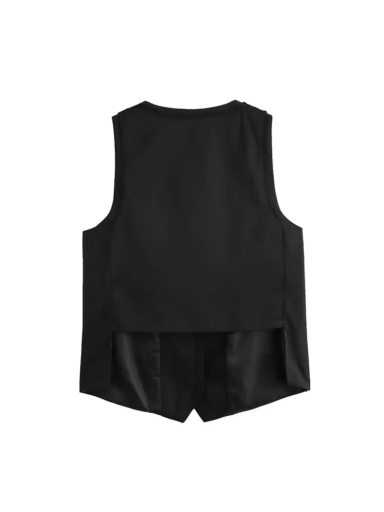 Willshela Women Fashion Black Single Breasted Vest Waistcoats Vintage V-Neck Sleeveless Jackets Female Chic Lady Tank Tops