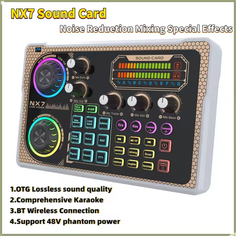 NX7 Sound Card Bluetooth Audio Mixer Professionale Stream Deck Studio Equipment For PC Smartphone Vlog Recording Live