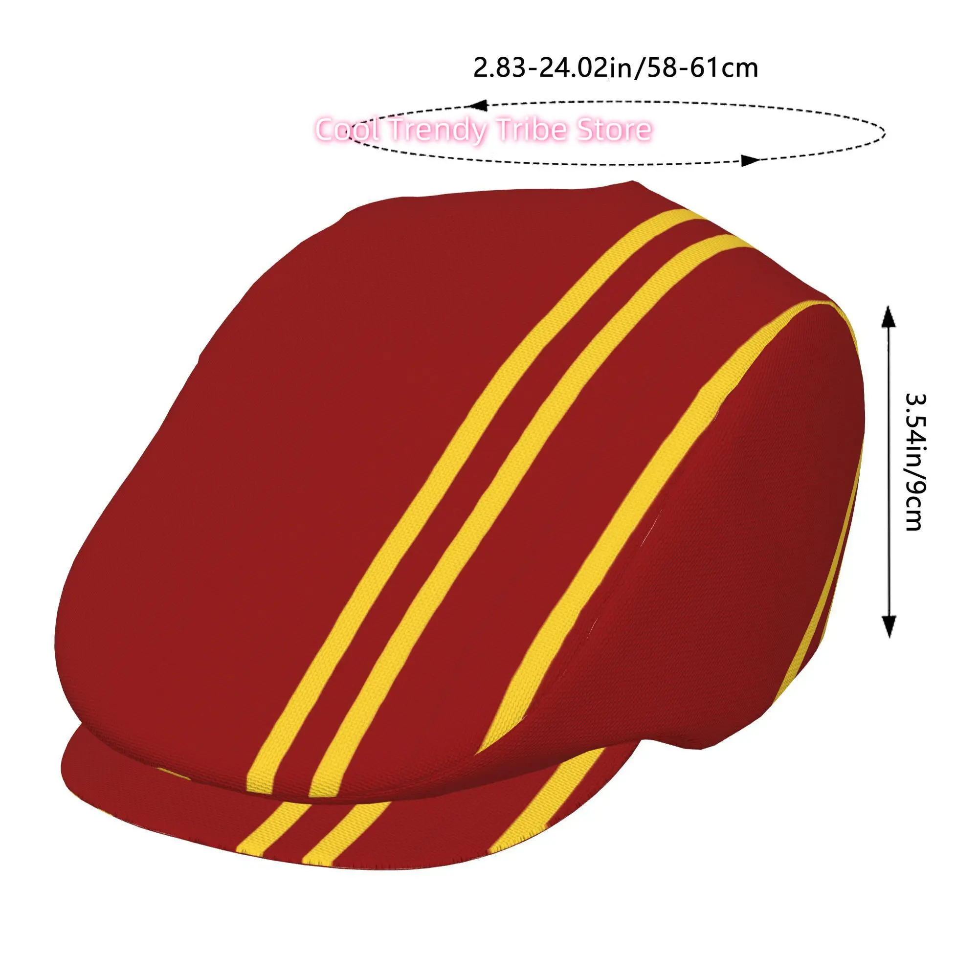 1pc Red Yellow Striped Pattern Art All-over Printed Beret, Men and Women Adjustable Flat Cap Suitable for All Seasons Newsboy Be