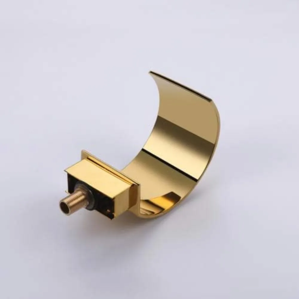 エレガントなゴールドの滝状ダブルハンドルシンク蛇口、アーチ型の注ぎ口付き、バスタブフィラーと広範囲の浴室設備用