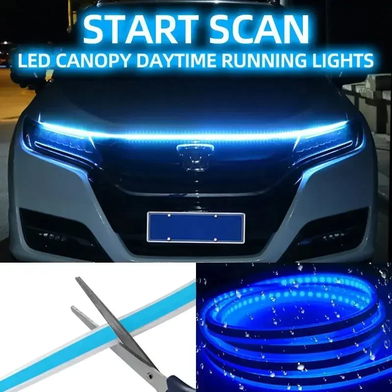 Fita de Luz LED Flexível para Capô de Carro 120cm 150cm 180cm, Luz Diurna Decorativa Automotiva, Lâmpadas de Ambiente DRL 12V