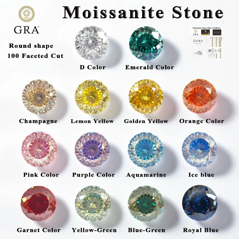 

100 Faceted Cut Wholesale Moissanite Stone Round Shape Multiple Color Gemstone Lab Grown Diamond for Charms Jewelry Certifica