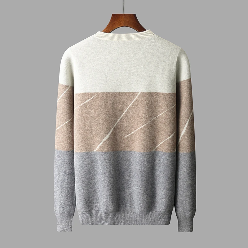 Tri-color Autumn/Winter new 100% Merino wool cashmere sweater men's O-neck pullover warm bottom knit shirt top