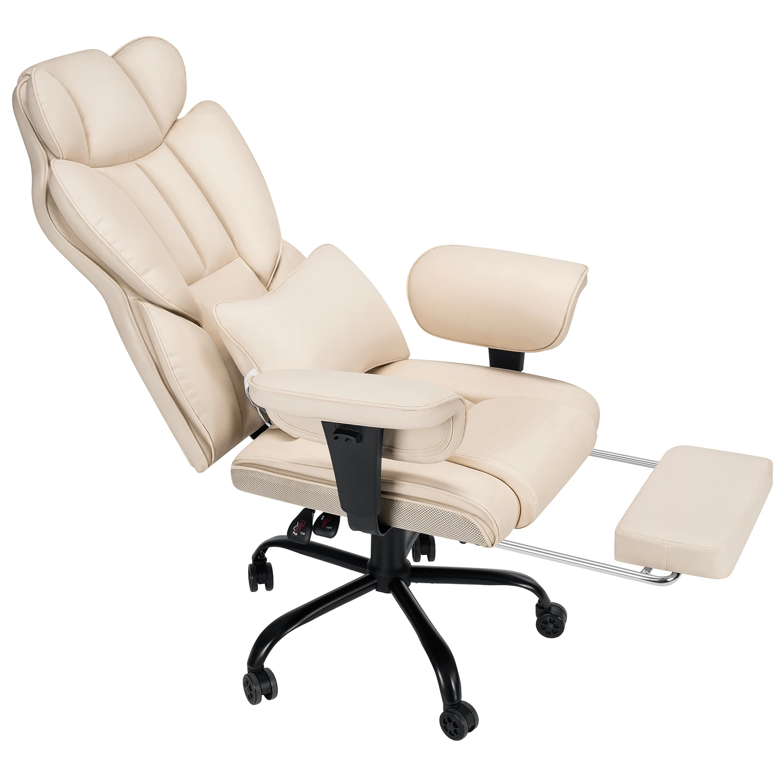 Silla de oficina con reposapiés, respaldo alto ergonómico, reposabrazos ajustables en forma de T de cuero PU, cojín con resorte, silla de ordenador, sofá