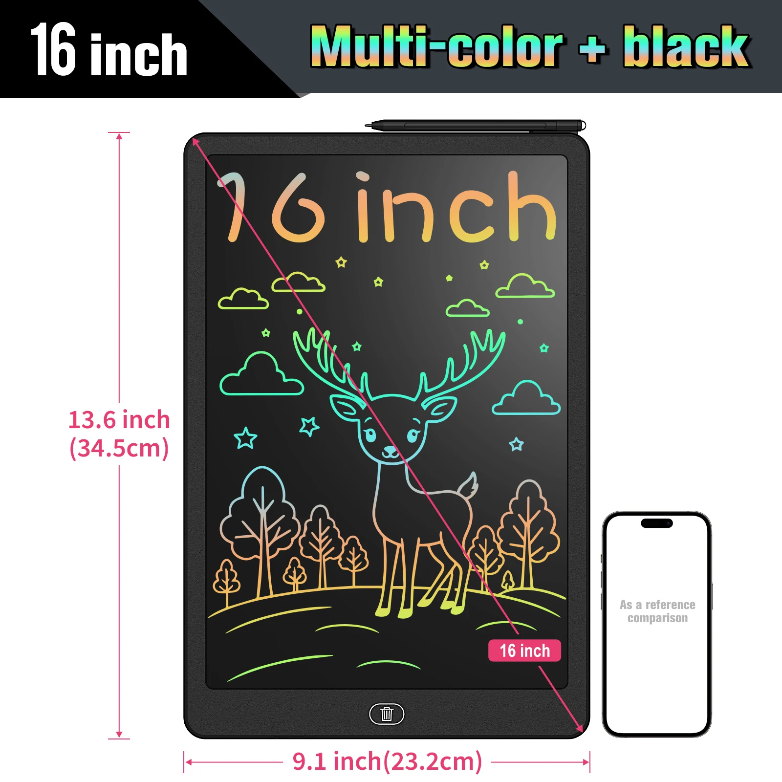 แท็บเล็ตการเขียน LCD ขนาด 16 นิ้ว, กระดานวาดภาพอิเล็กทรอนิกส์ขนาดใหญ่พร้อมสีสันสดใส, หน้าจอแบบลบได้, ของเล่นเพื่อการศึกษาที่สมบูรณ์แบบ