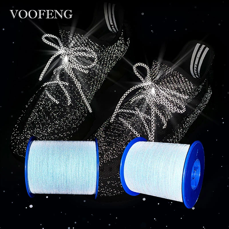 VOOFENG Double Sides Reflective Thread Yarn Lake Blue Knitting on Clothes Webbing Shoes 0.5mm Thickness 4000 Meters Reflector