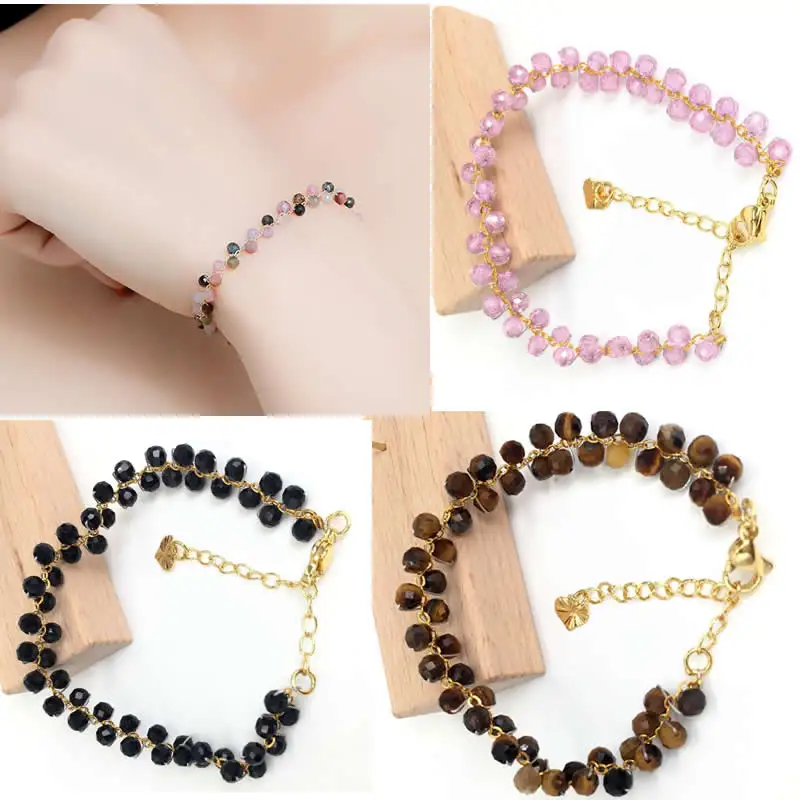 natural faceted 3-4mm stone Tourmaline garnet crystal quartz bracelet Women Jewelry Party /Wedding Luxury Gift Set Handwork