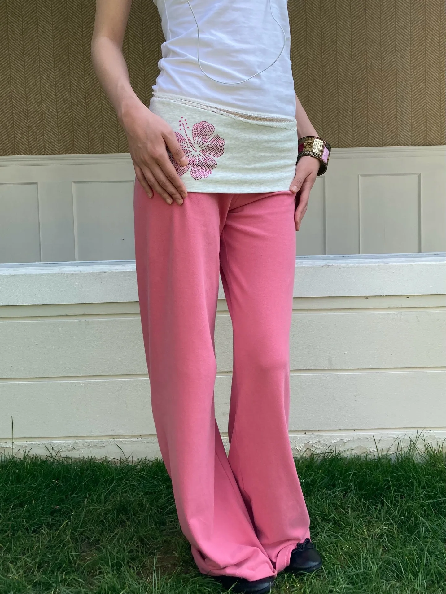 Y2K Fold Waist Rhinestone Heart Flare Pants Women High Waist Stretch Slim Bell Bottom Casual Streetwear Bootcut Long Trousers